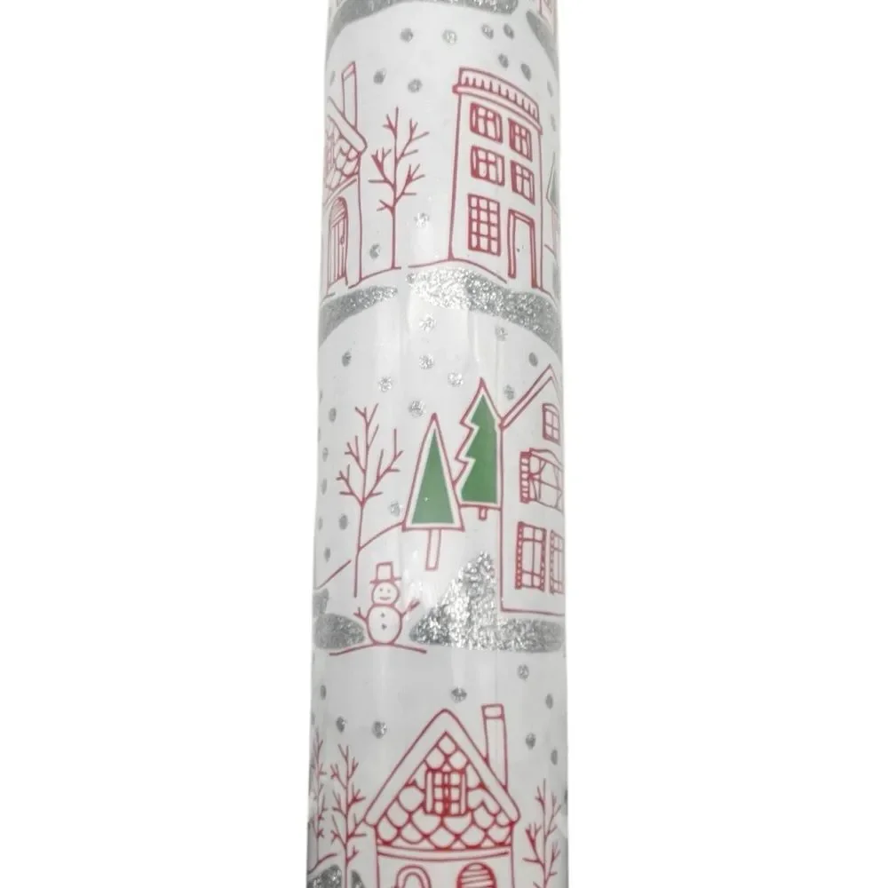 NWT Paper Source Winter Village Glitter Wrapping Paper Roll 27.5”x59” Red White